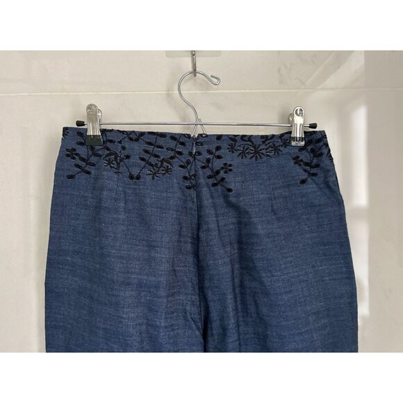Yigal Azrouel Pants Lightweight Eyelet Trousers Blue Black Embroidery Size 6 - Picture 3 of 12